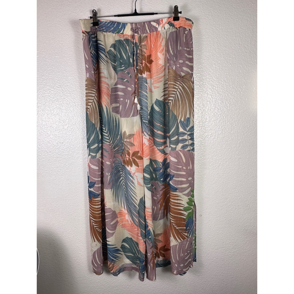 Jantzen Womens 2X Tropical Leaf Print Wide Leg Beach Pants JZ21053C NWT